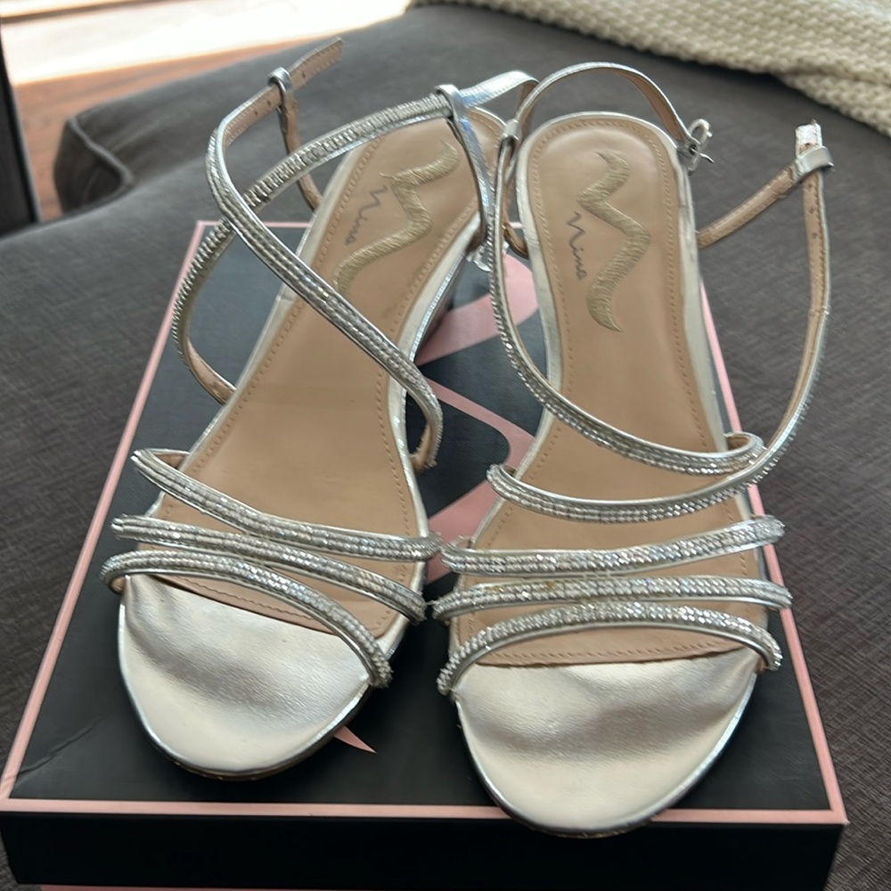 Nina Silver Strappy Wedge Sandals